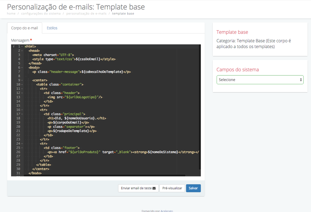 Template base dos e-mails personalizados do Acelerato